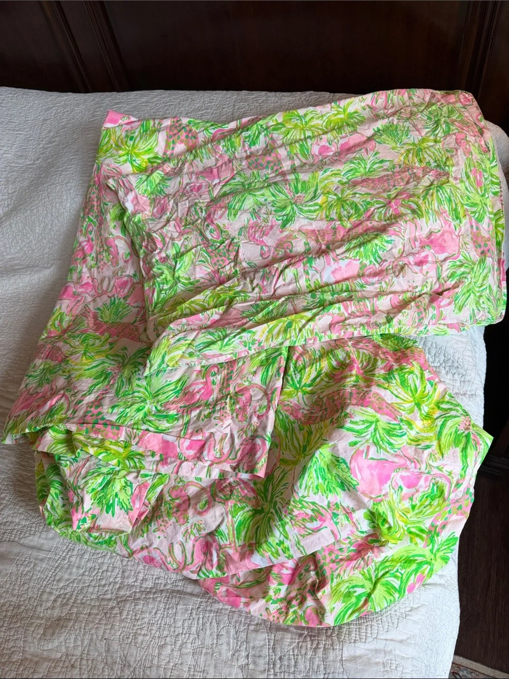 Lilly Pulitzer Pink and Green Tropical Flamingo Palm Sheet